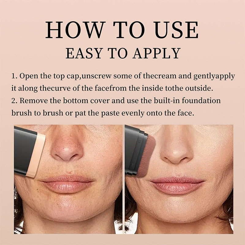 Oqianya Cream Foundation Concealer Long-Lasting Solid Foundation Dual-Purpose Powder Puff Brush
