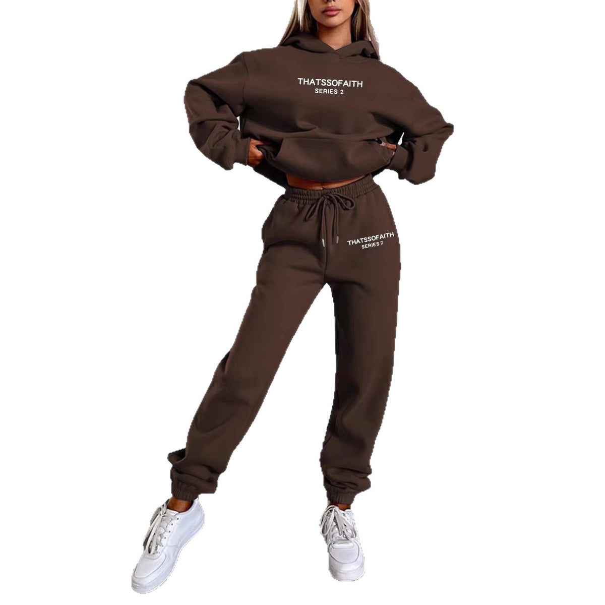 Casual Hooded Sweatshirt with Letter Print, Fleece Lined Long Pants Set for Women