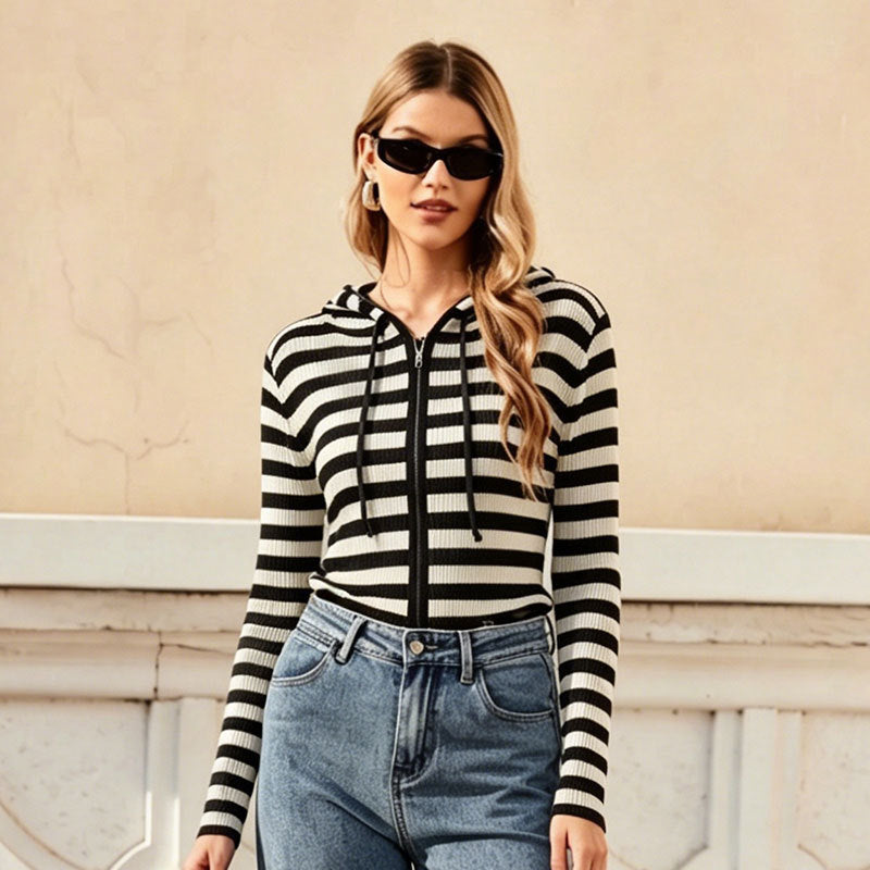Versatile lazy style loose cardigan hooded knit sweater