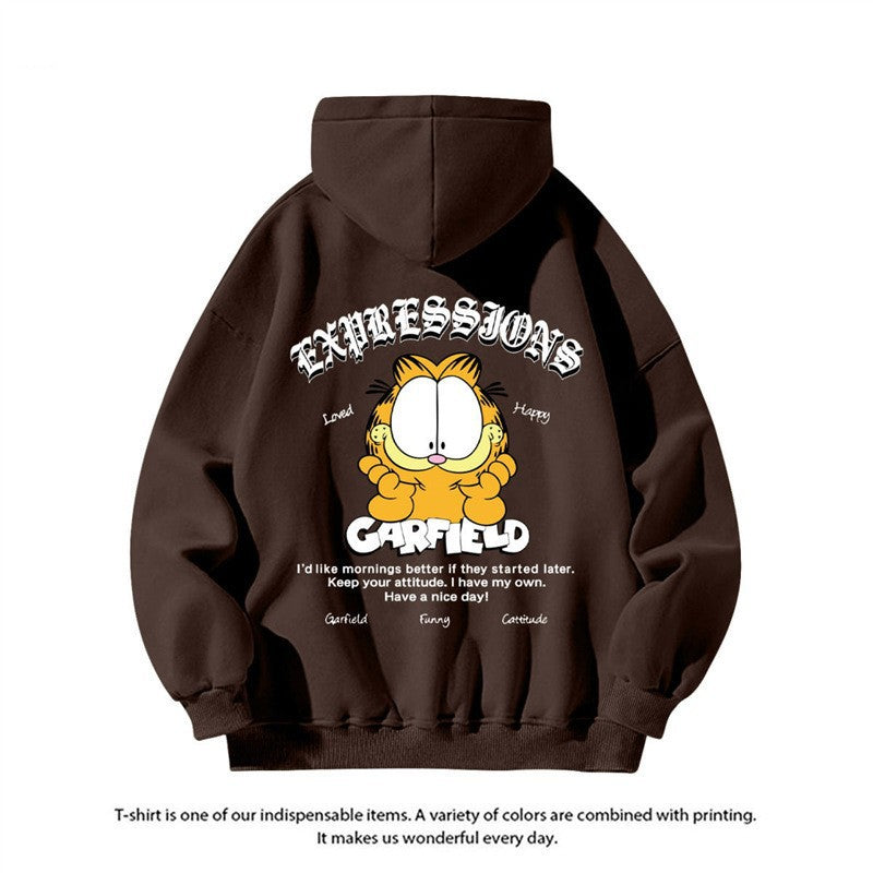 Garfield Printed Hoodie Couple Style Loose Outerwear Men
