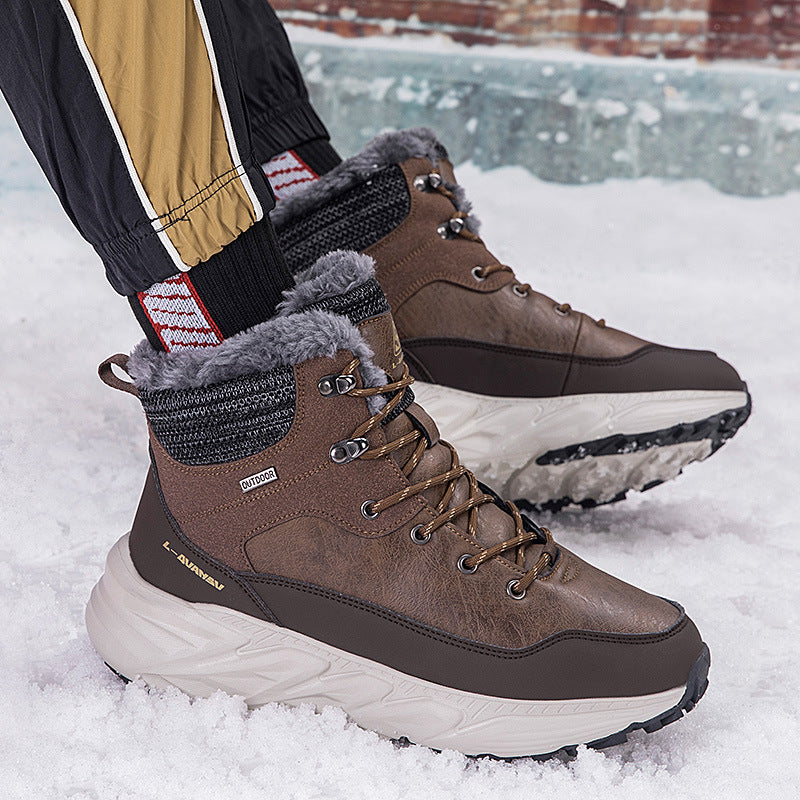 Fashion Style Type of Footwear Winter Outdoor Mid-Cut Fleece Lined Snow Boots with Height Increase Warm Men's Cotton Shoes & Women's Warm Walking Shoes