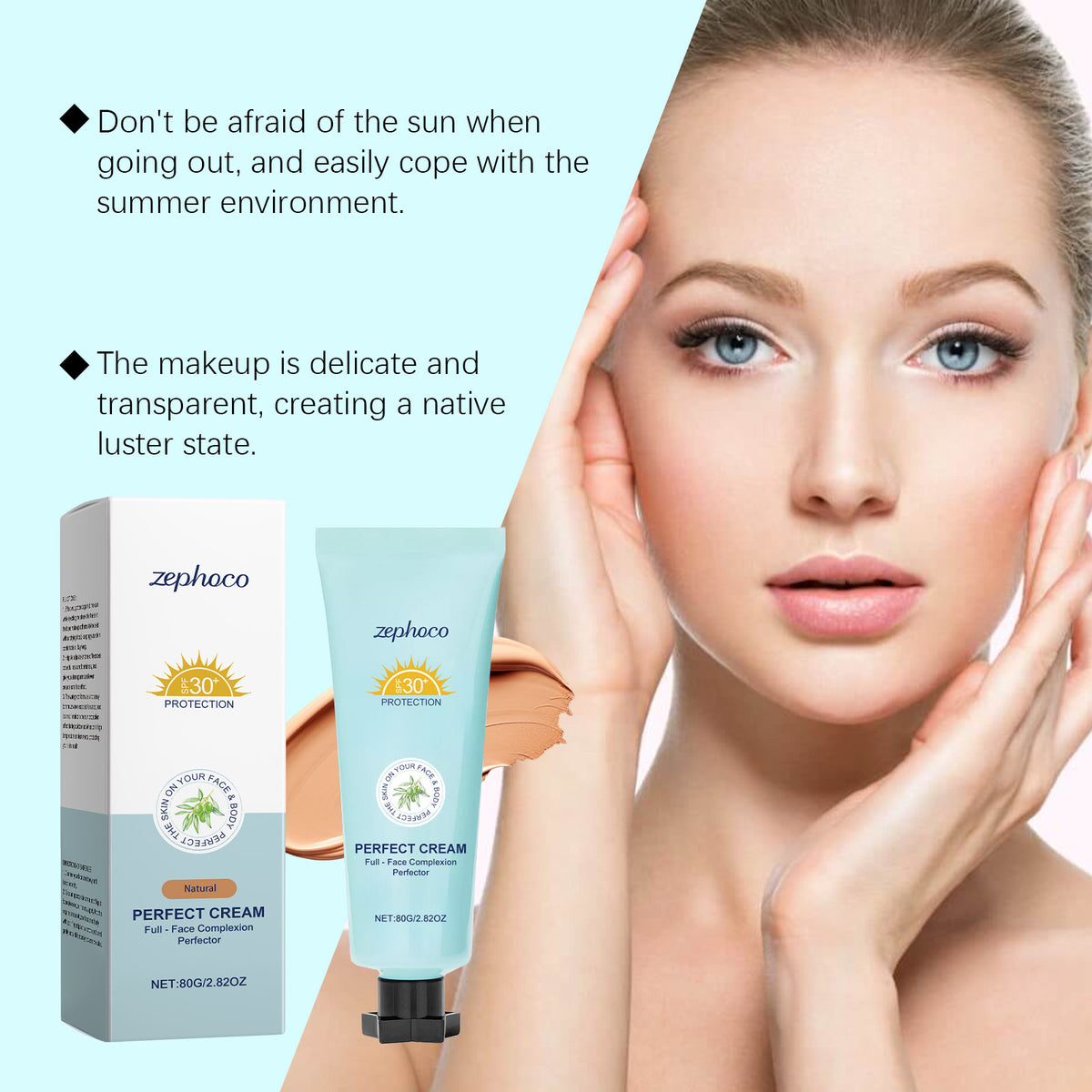 zephoco Protective Moisturizing Foundation, Natural Color That Brightens And Nourishes The Skin. It Is Matte, Clear And Natural, Lasting And Does Not Come Off