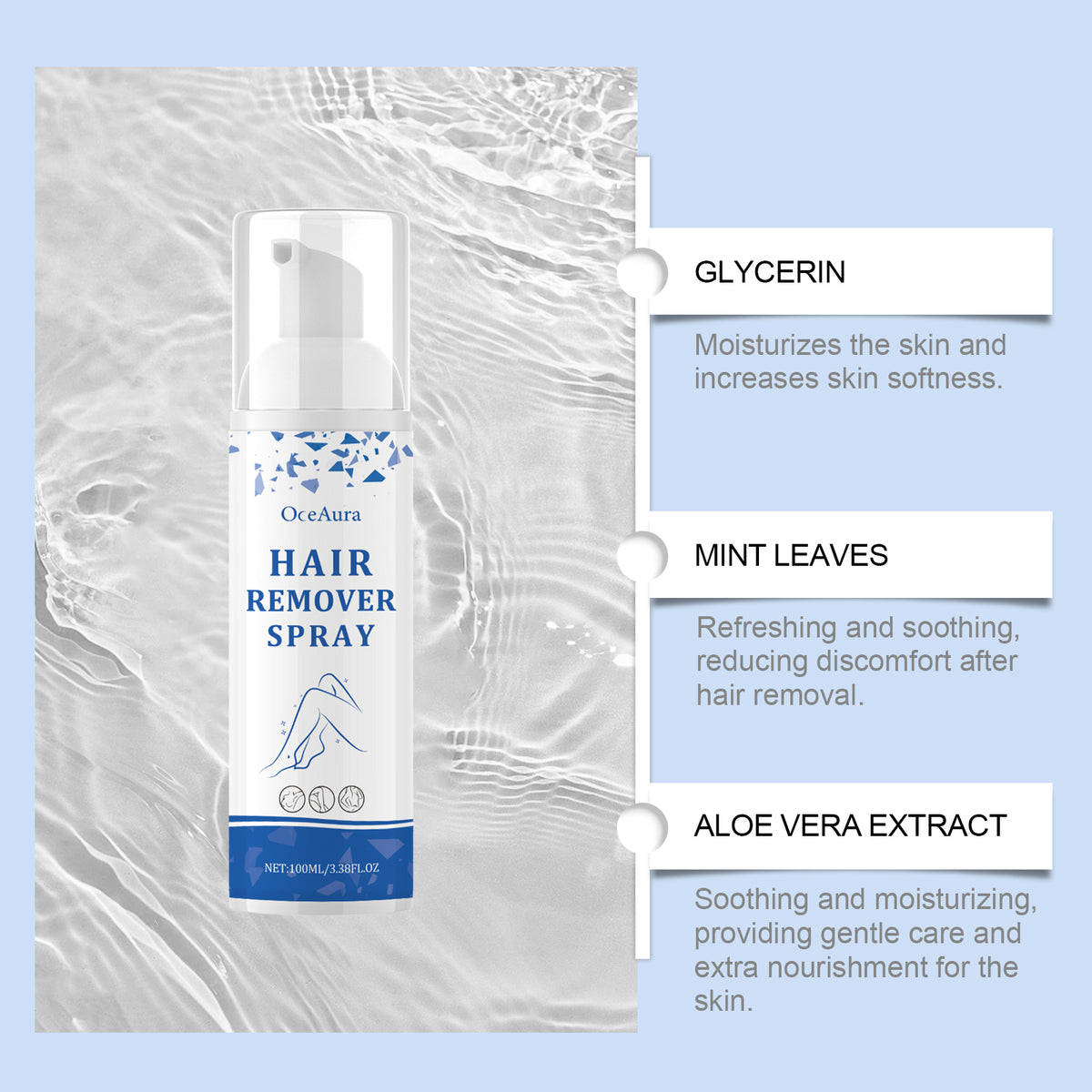 OceAura Mousse Hair Removal Spray Gentle Non-Irritating Moisturizing Moisturizing Smooth Body Skin Delicate Hair Removal