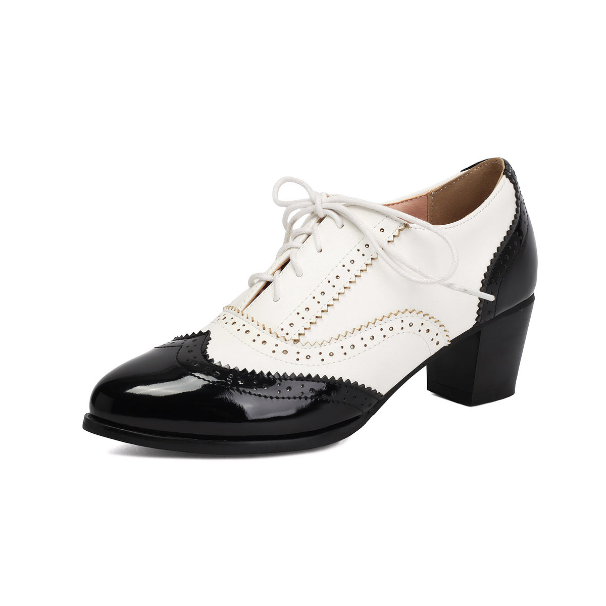 Autumn/Winter High Heel Chunky Heel Color Block Burnt Flower Front Lace-Up Brogue Shoes Made to order, ships in 7 days