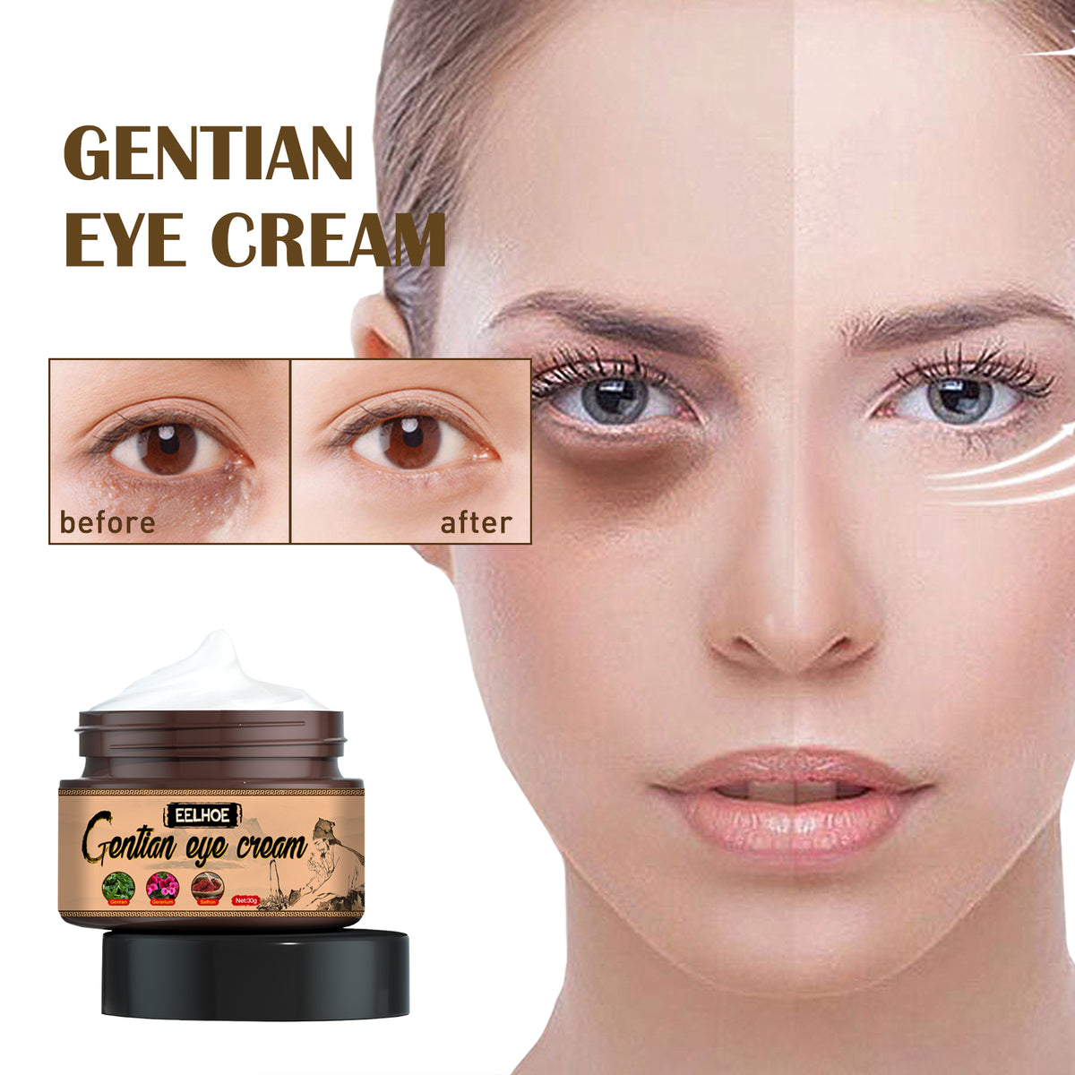 EELHOE Gentian Eye Cream, Improve Eye Fat Granules Firming Fine Line Around Eye Bags Moisture Lock Eye Cream