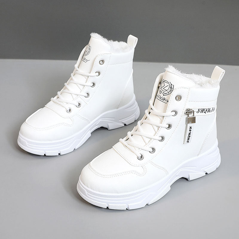Solid color women's shoes with plush cotton shoes