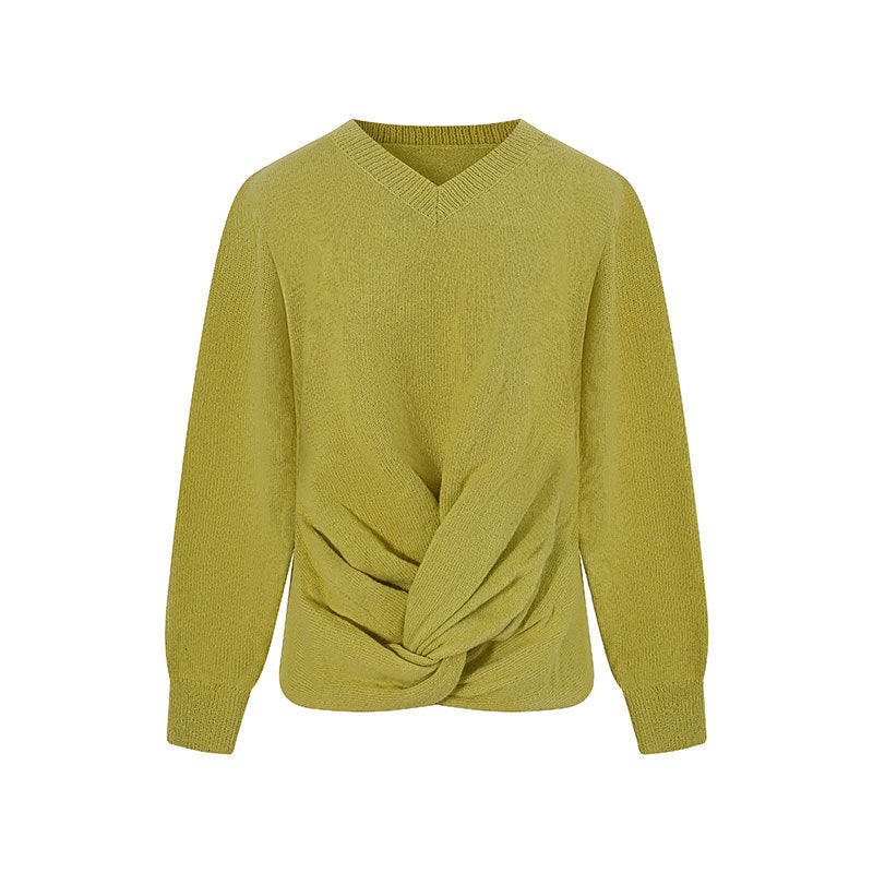 V-neck design versatile solid color simple knit sweater