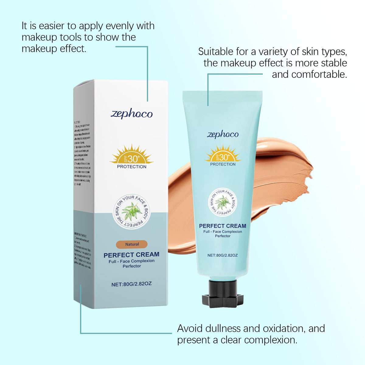 zephoco Protective Moisturizing Foundation, Natural Color That Brightens And Nourishes The Skin. It Is Matte, Clear And Natural, Lasting And Does Not Come Off