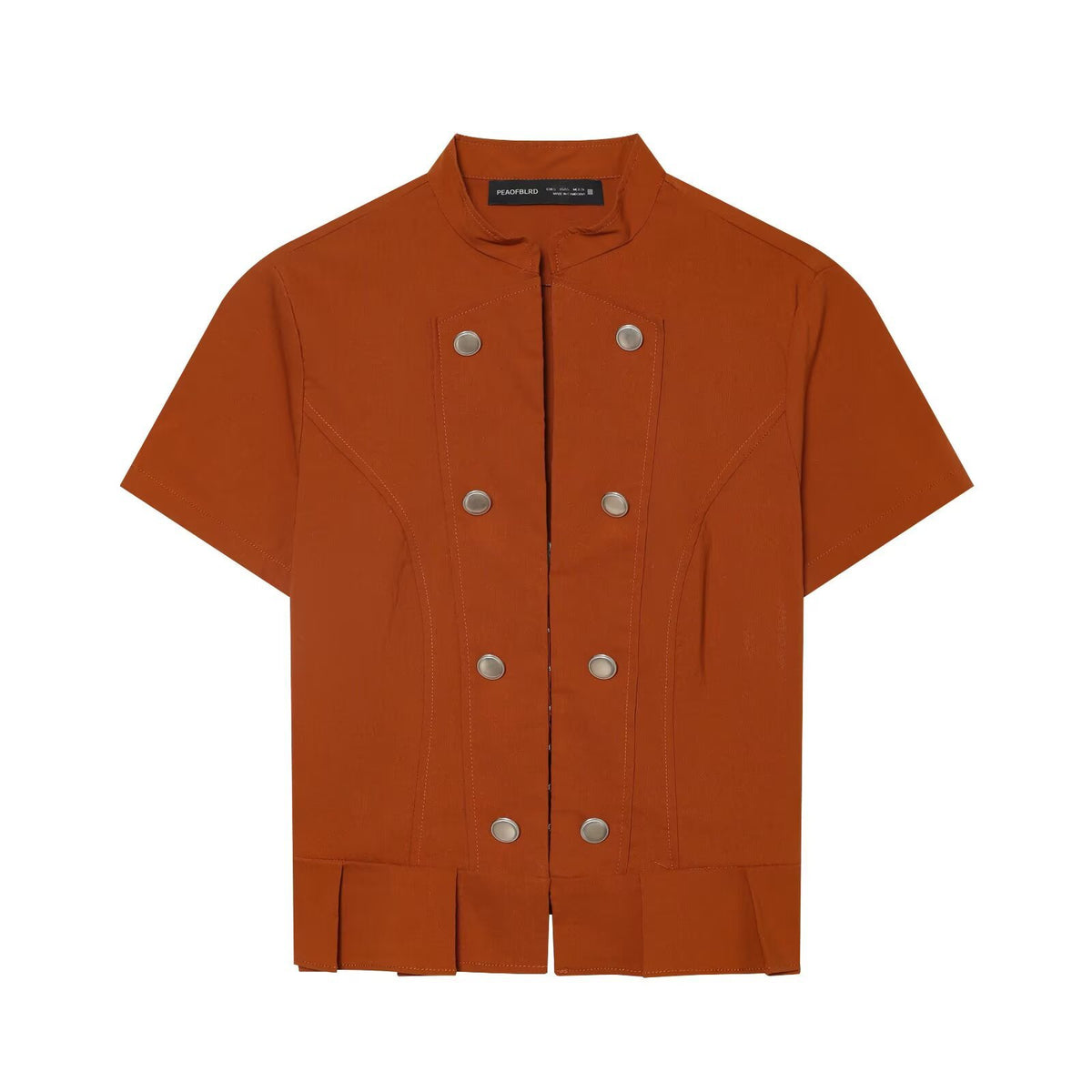 Street short sleeved stand up collar button top
