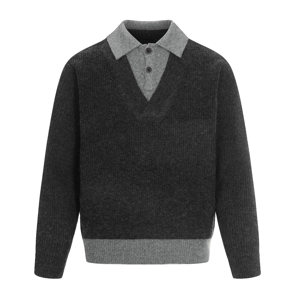 Color-blocked Mock Two-piece Polo Neck Knit Sweater for Men