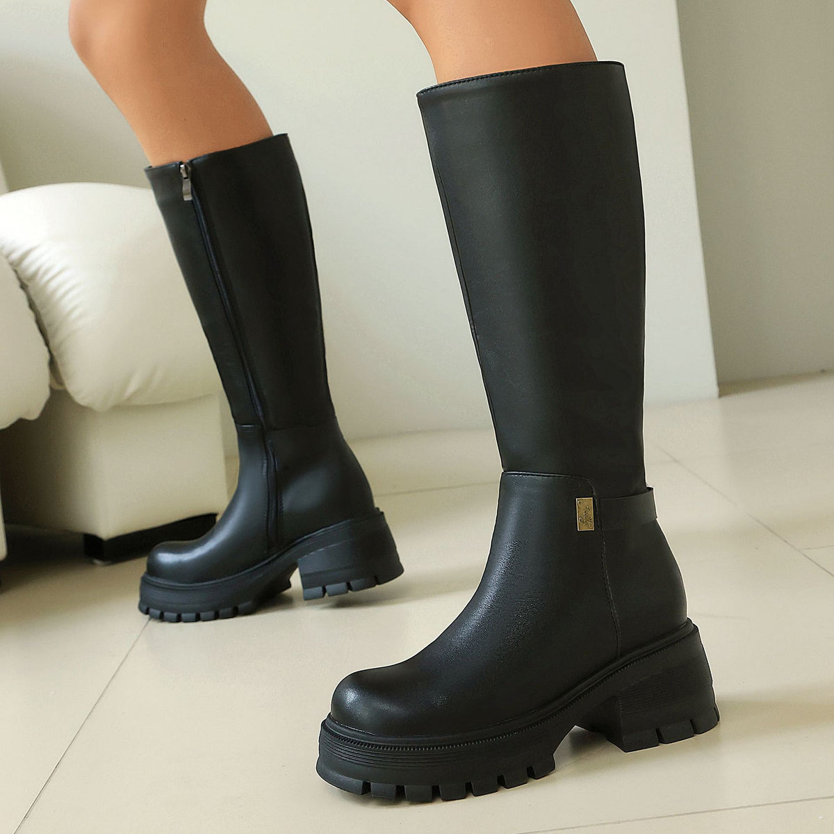 High Heel Over-the-Knee Boots for Women, Faux Suede Punk Style Chunky Heel Autumn/Winter Fashion