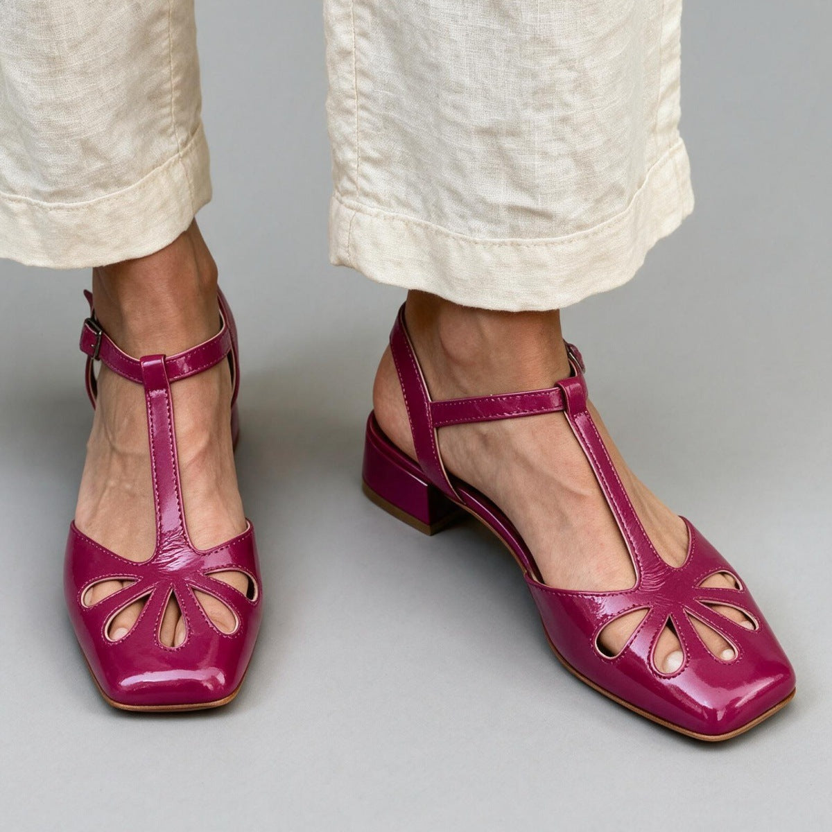 Made to order ships in 3–5 days Retro T-shaped buckle strap Roman hollow sandals for women