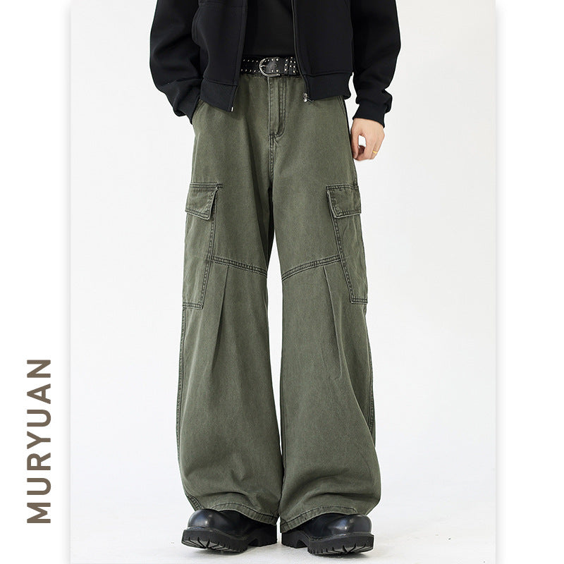 Deconstructed Cargo Pants for Men, Loose Straight Leg