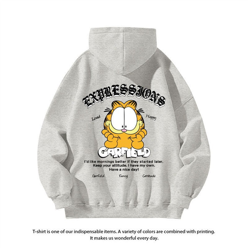 Garfield Printed Hoodie Couple Style Loose Outerwear Men