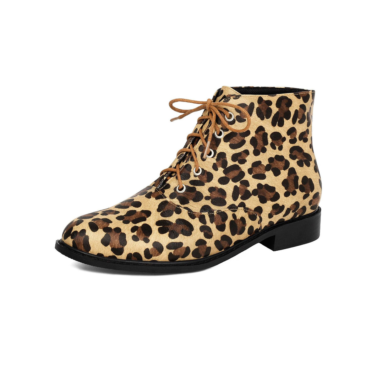 Autumn/winter casual low heel leopard print extra large size lace-up low-cut Martin boots Made to order, ships in 7 days