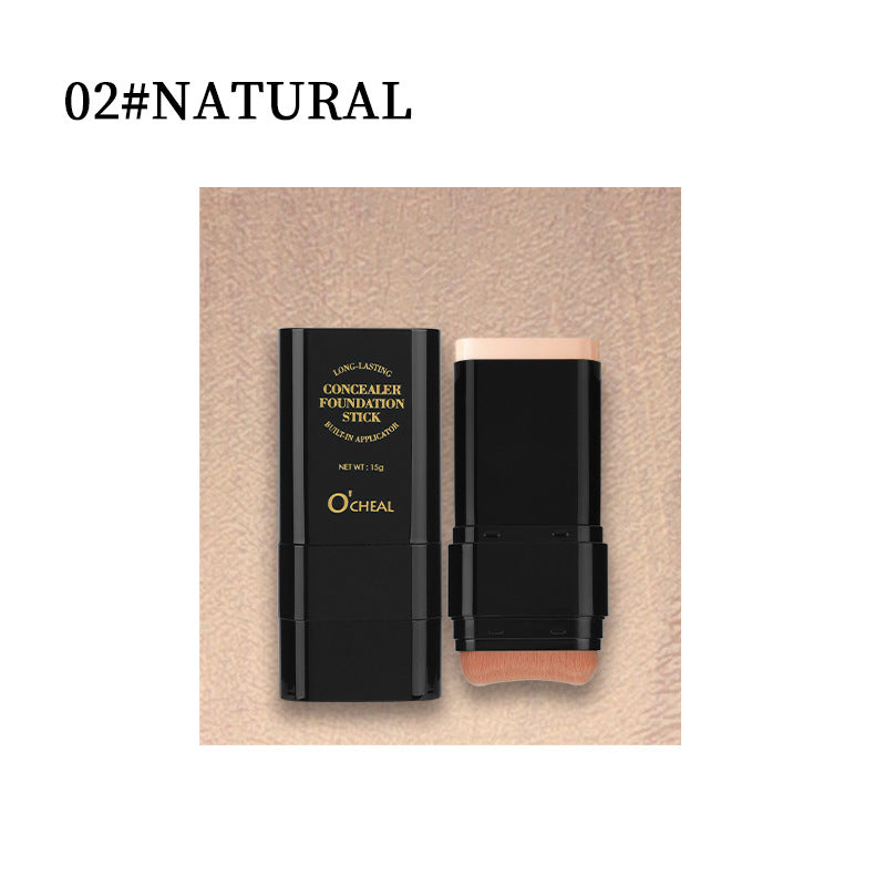 Oqianya Cream Foundation Concealer Long-Lasting Solid Foundation Dual-Purpose Powder Puff Brush