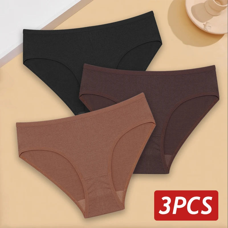 3PCS/Set Cotton Panties Women's Briefs Jacquard Design Solid Color Underpants S-XL