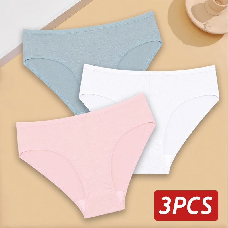 3PCS/Set Cotton Panties Women's Briefs Jacquard Design Solid Color Underpants S-XL