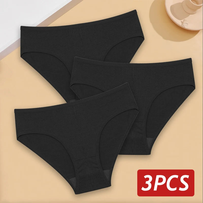 3PCS/Set Cotton Panties Women's Briefs Jacquard Design Solid Color Underpants S-XL