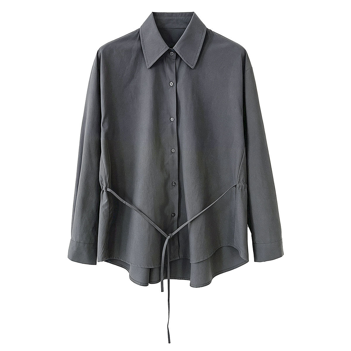 Autumn New Belted Waist Notch Collar Versatile Shirt for Women Office Casual Simple Top Outerwear