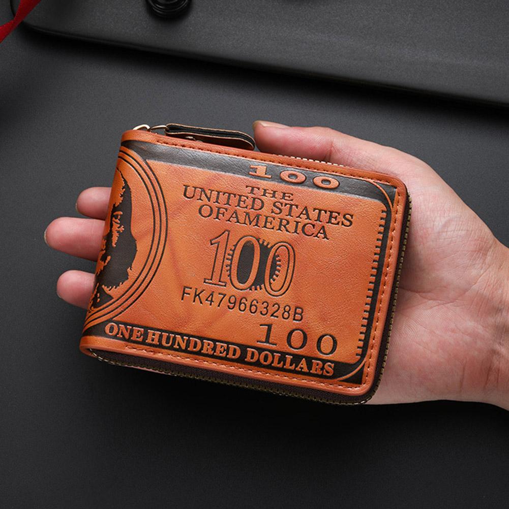 Men's Wallets with 100 US Dollar Pattern Hasp Male Leather Wallet with Zipper Card Holder Coin Pocket Purse Cartera Hombre