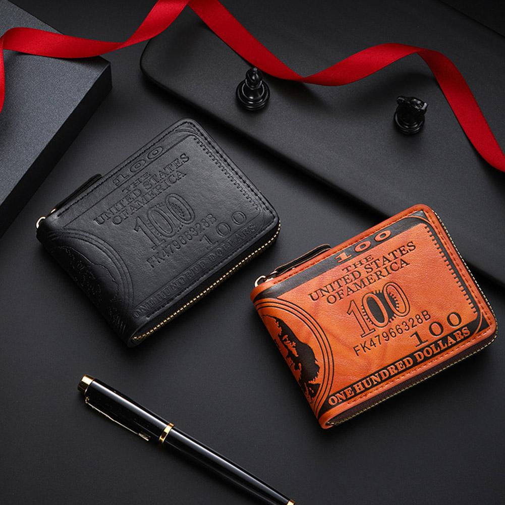 Men's Wallets with 100 US Dollar Pattern Hasp Male Leather Wallet with Zipper Card Holder Coin Pocket Purse Cartera Hombre
