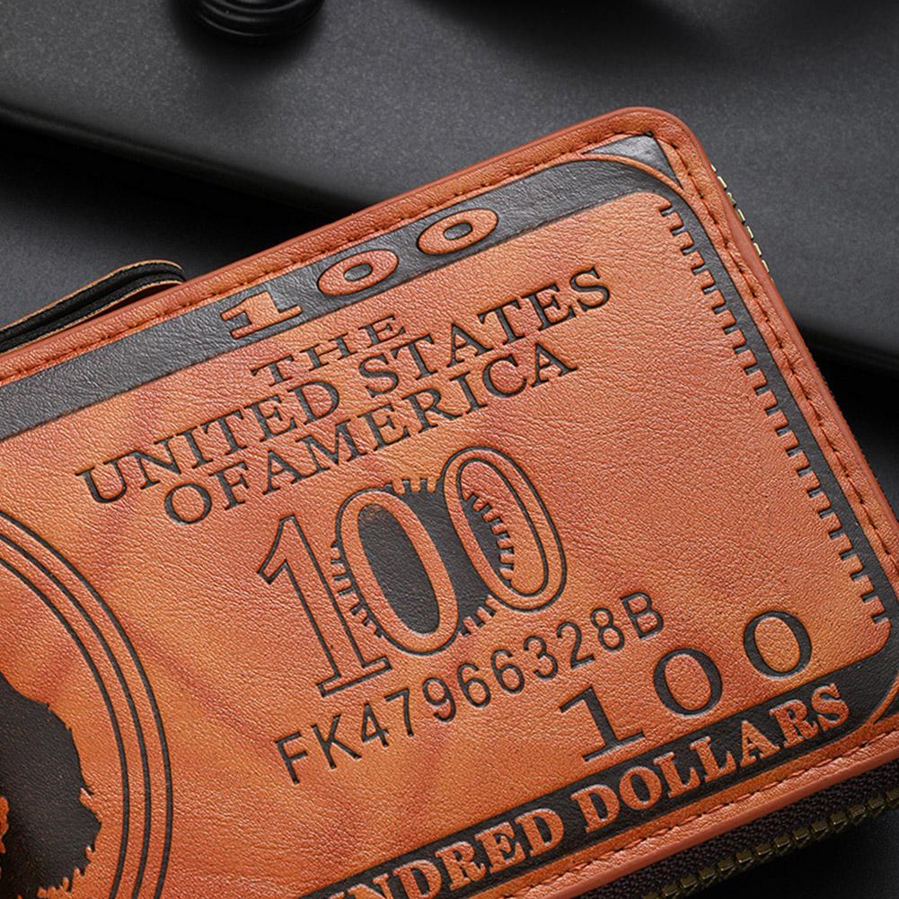 Men's Wallets with 100 US Dollar Pattern Hasp Male Leather Wallet with Zipper Card Holder Coin Pocket Purse Cartera Hombre
