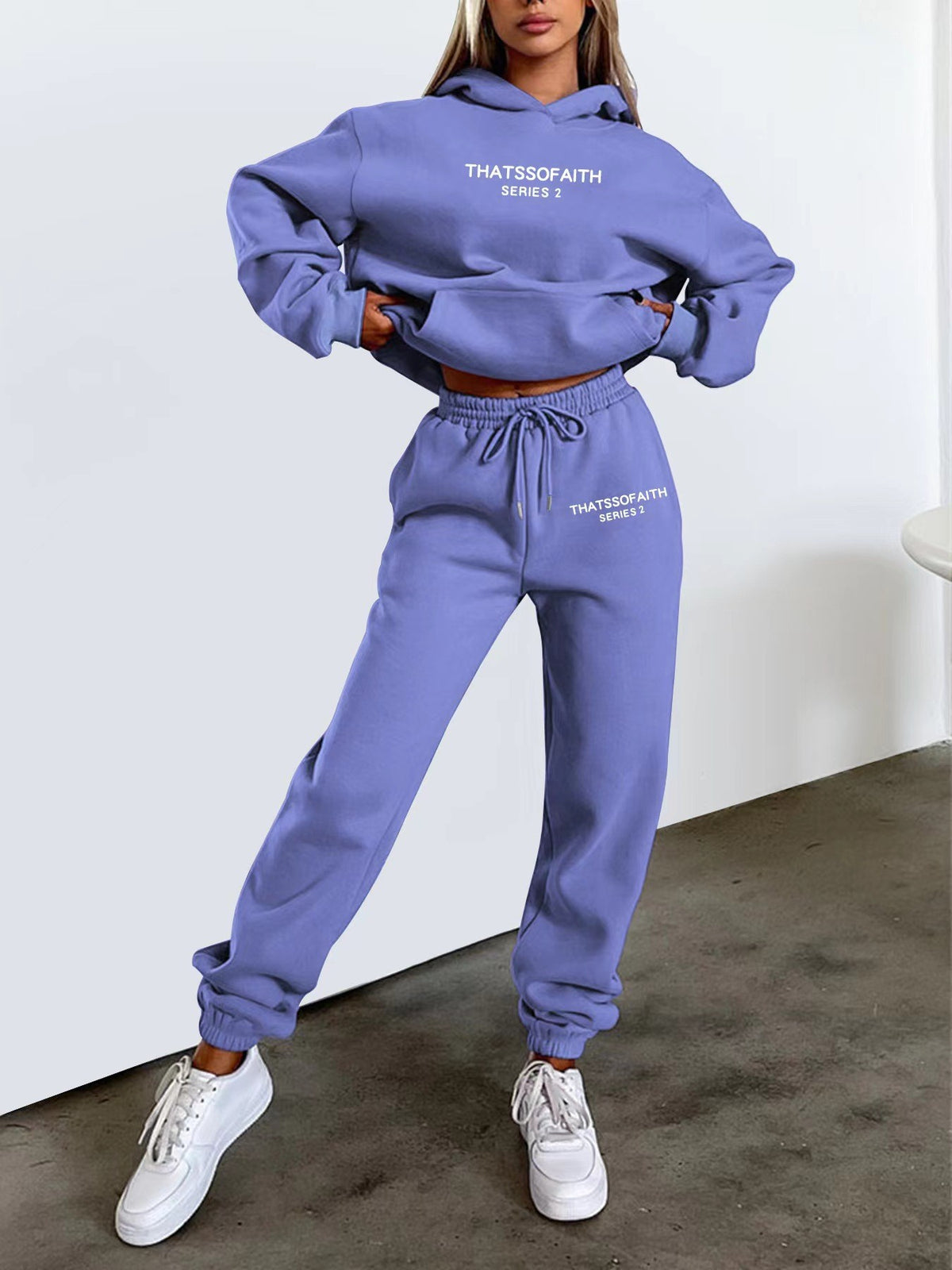 Casual Hooded Sweatshirt with Letter Print, Fleece Lined Long Pants Set for Women
