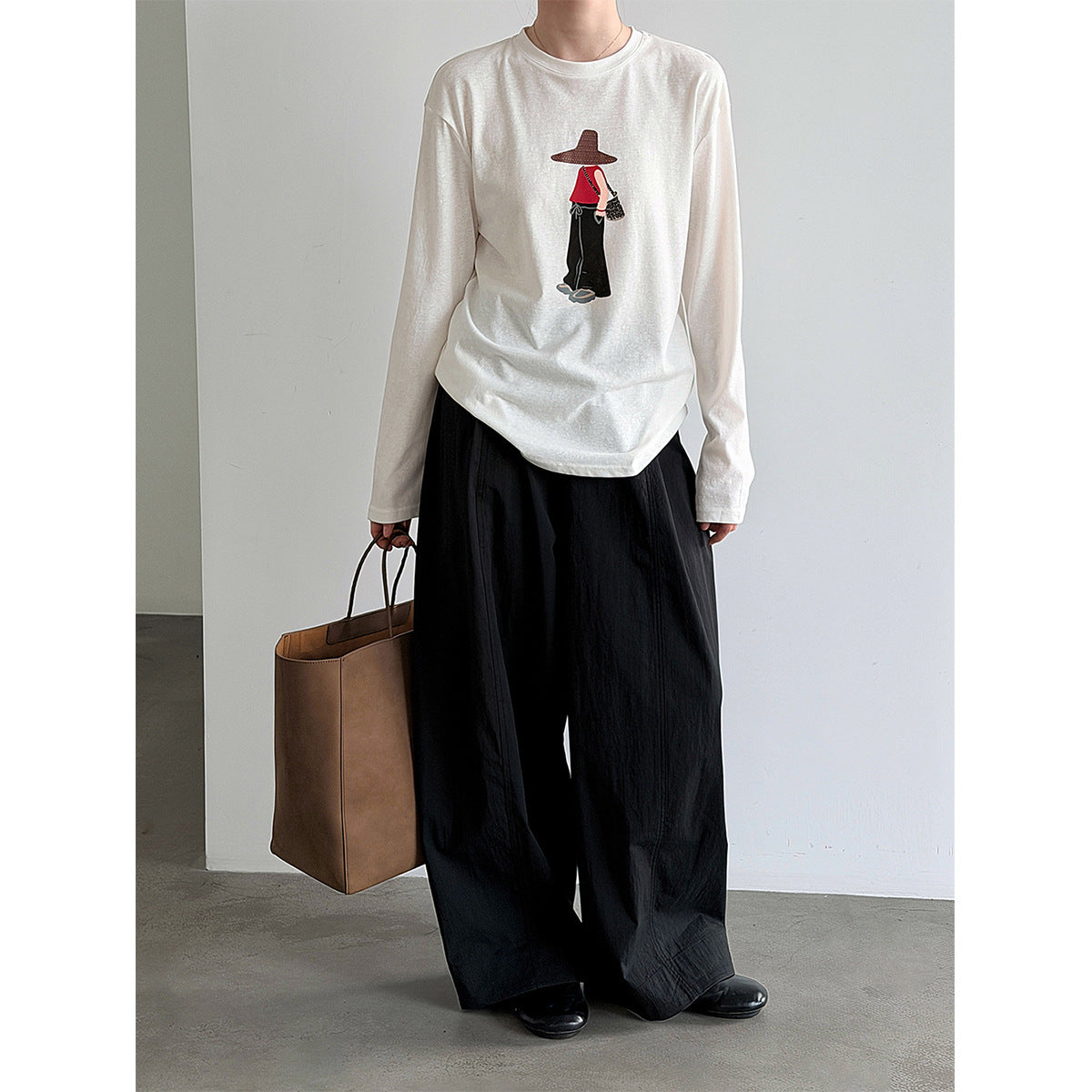 Printed Simple Versatile Round Neck Long Sleeve T-Shirt for Women Casual Basic Top