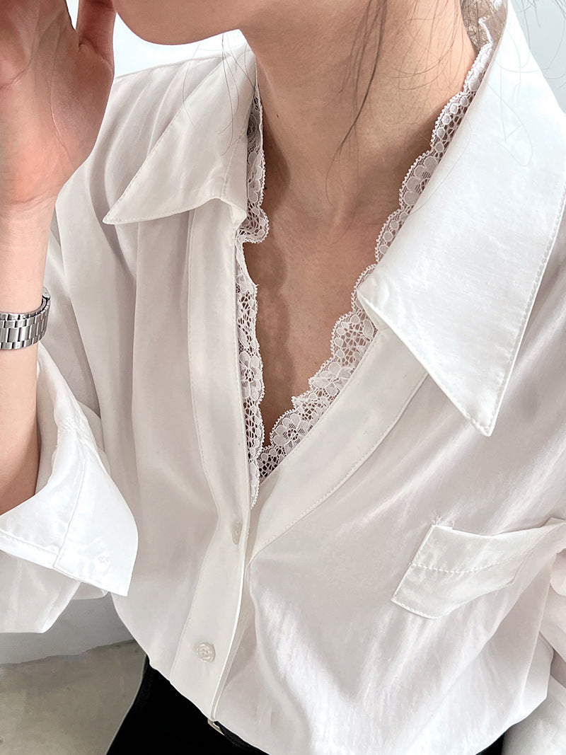 Deer West polo neck lace shirt for women, spring new style high-end elegant top