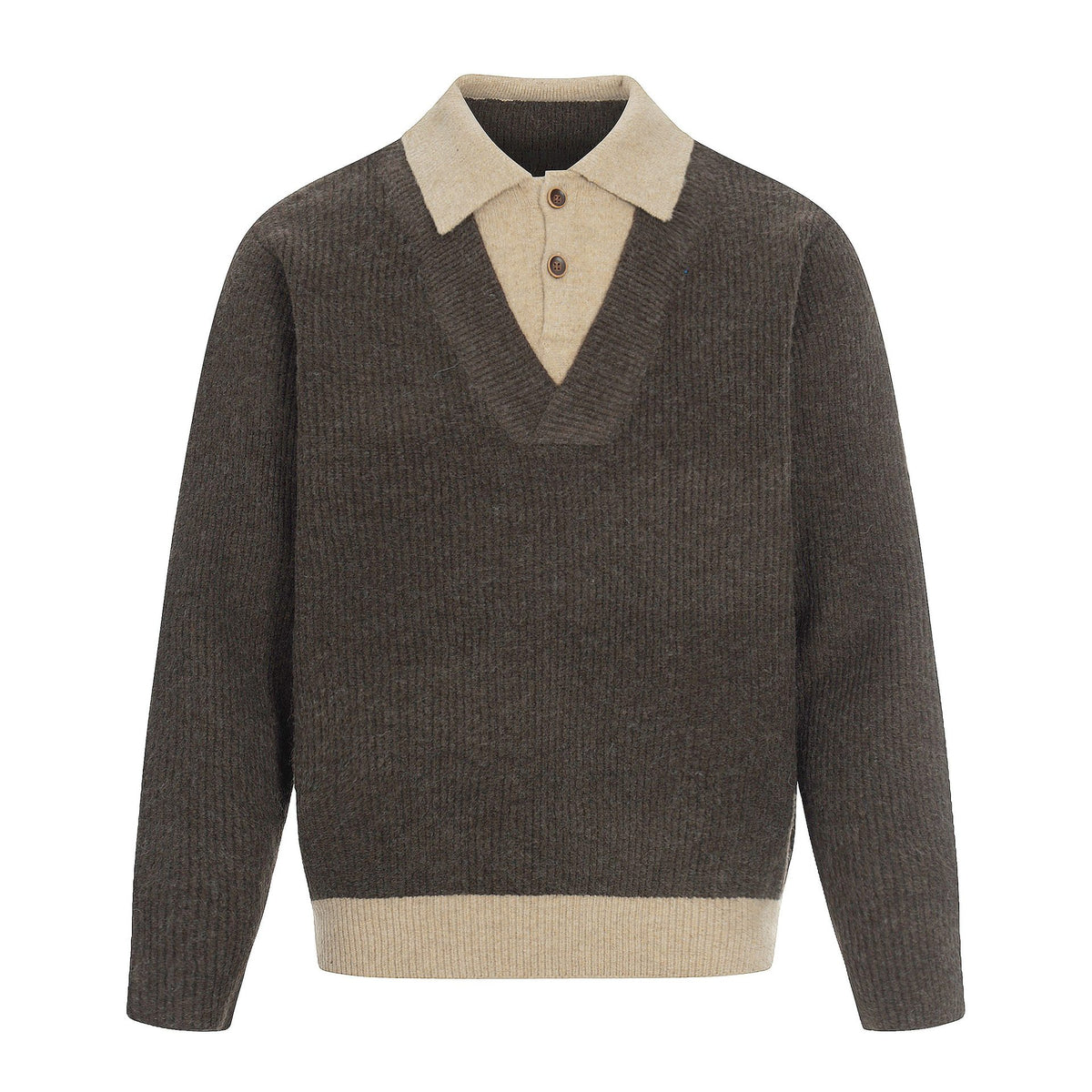 Color-blocked Mock Two-piece Polo Neck Knit Sweater for Men