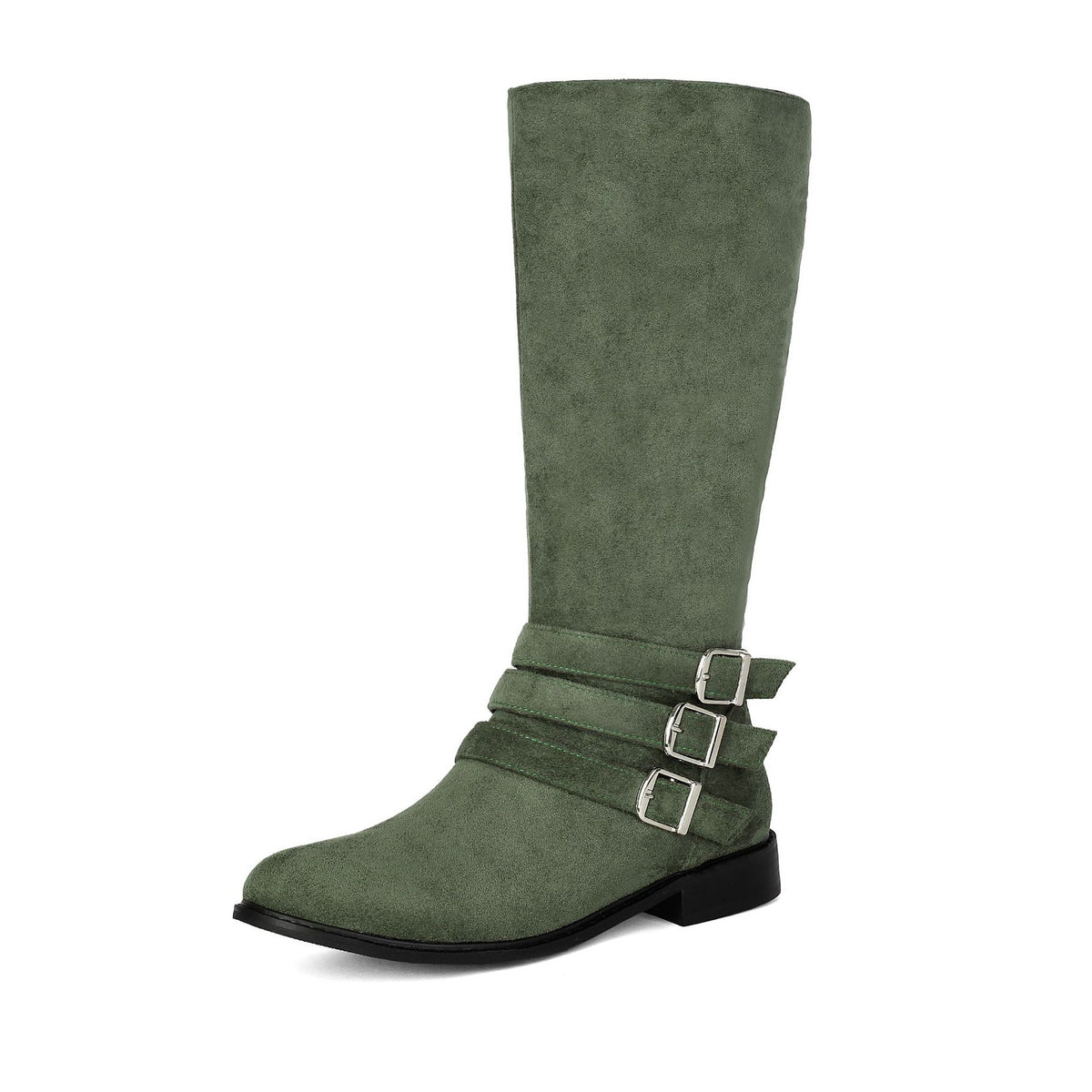 Leather Belt Buckle Suede High-Cut Casual Low-Heel Motorcycle Boots for Men Made to order, ships in 7 days