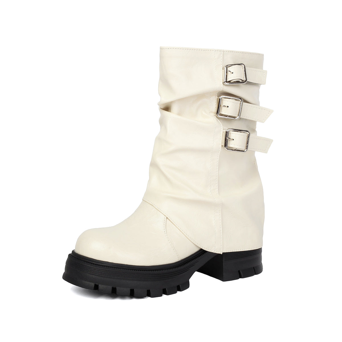 Autumn and winter thick soled high-heeled low cut women's boots with punk style leg cuffs and boots
