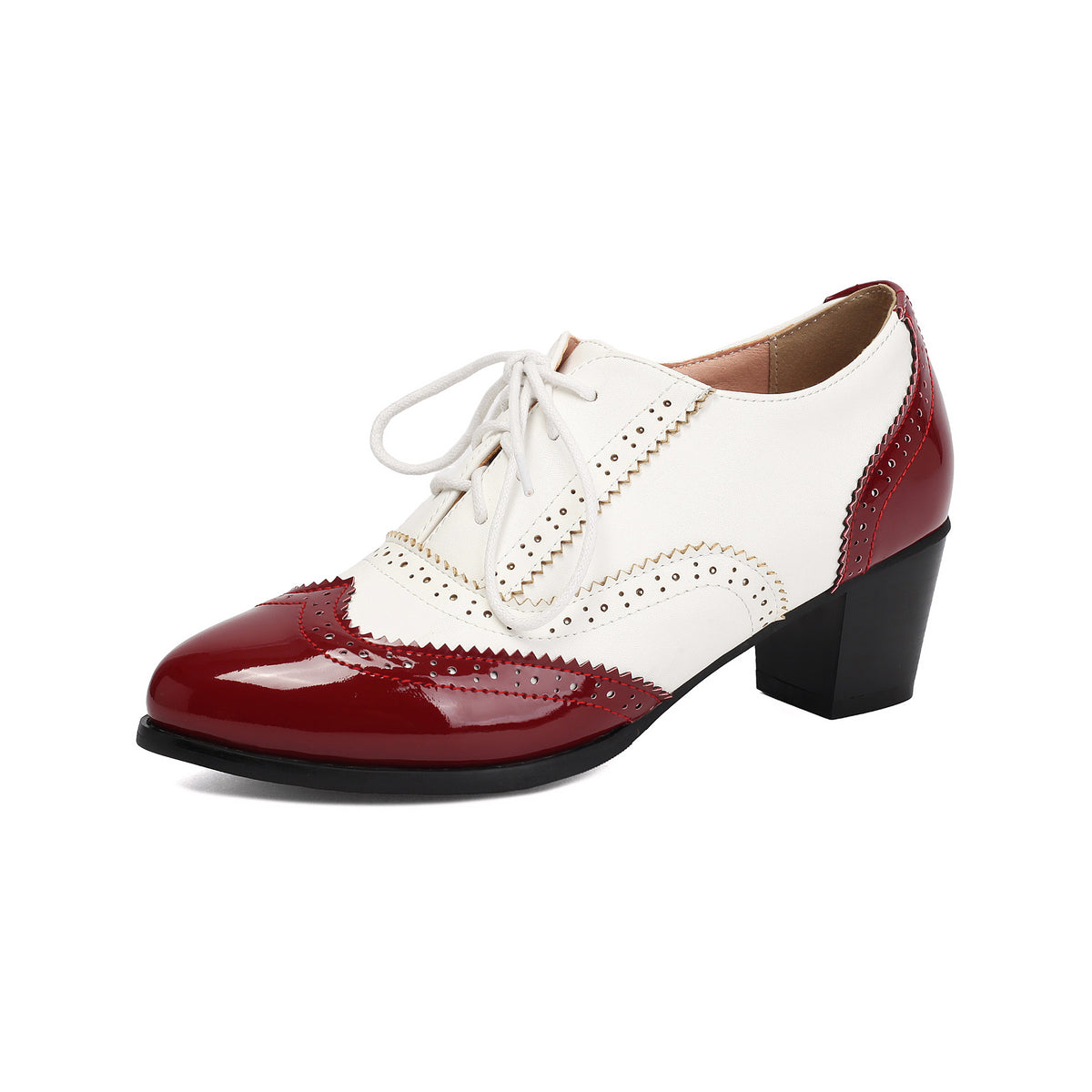 Autumn/Winter High Heel Chunky Heel Color Block Burnt Flower Front Lace-Up Brogue Shoes Made to order, ships in 7 days