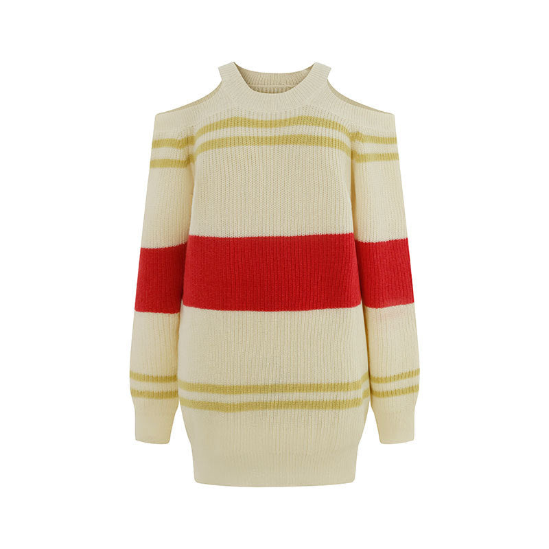Round neck striped versatile contrasting simple knit sweater