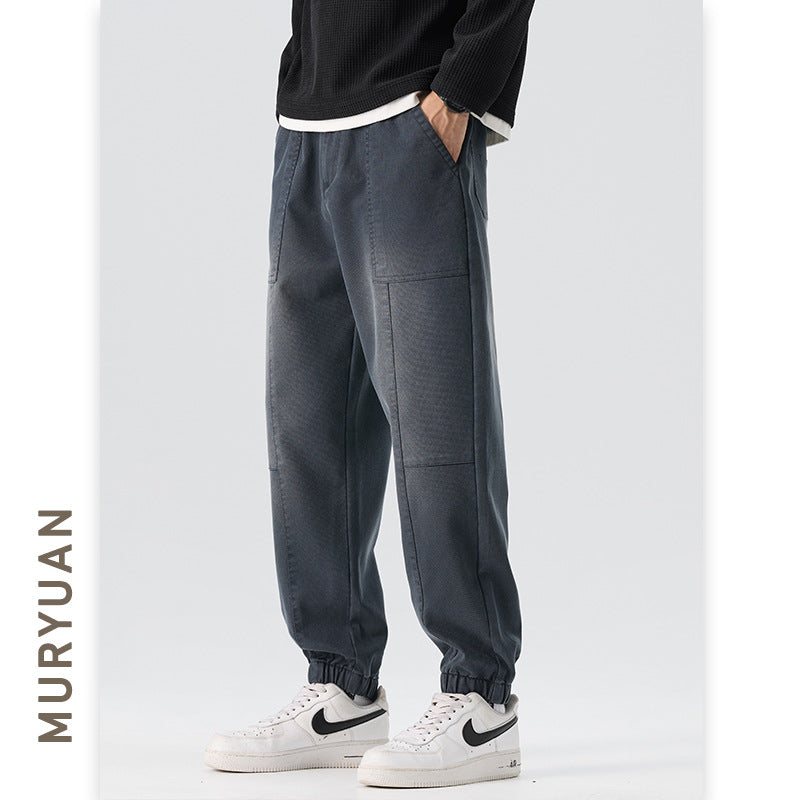 Patchwork Cargo Pants for Men, Drawstring Tapered Fit
