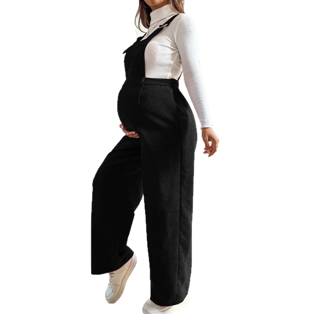 Pregnant Women's Elastic Waist Loose Corduroy Overalls