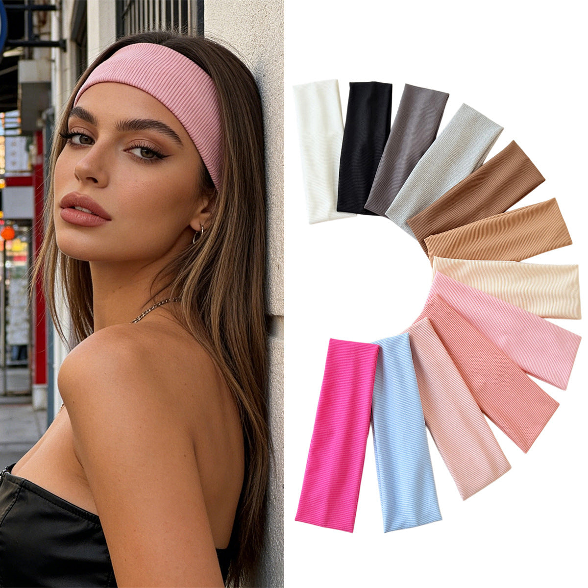 Cotton Elastic Headband Wide Sweat-Absorbent Band, Solid Color, Multi-Functional Headwear