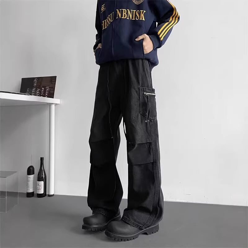 Wide Leg Cargo Denim Pants Men