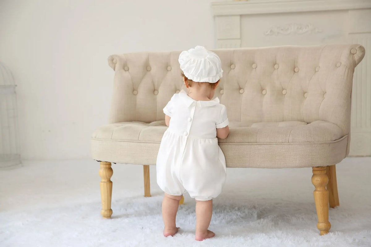 baby boy clothes white baptism baby romper set with hat turndown collar newborn first boy birthday clothing 3-24M
