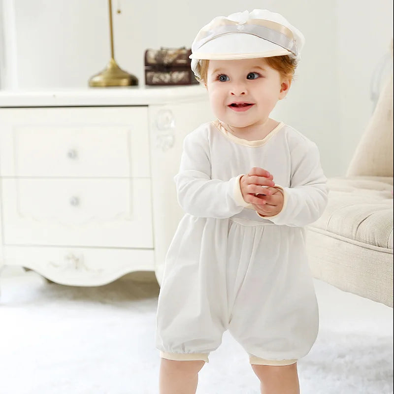 baby boy clothes white baptism baby romper set with hat turndown collar newborn first boy birthday clothing 3-24M