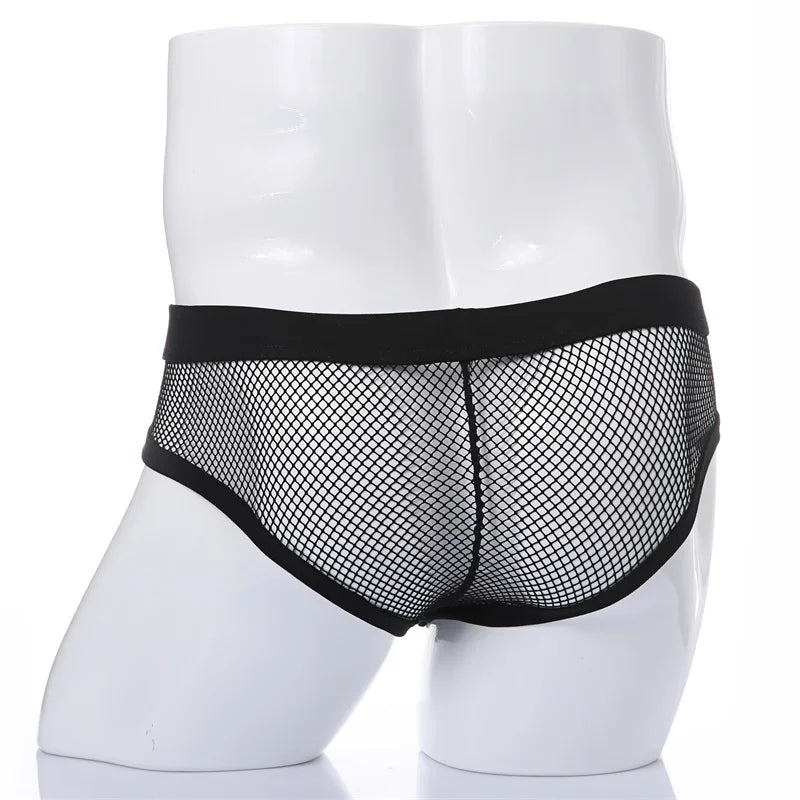 Men's Boxer Shorts Low Rise Mesh Trunk Underwear Black White