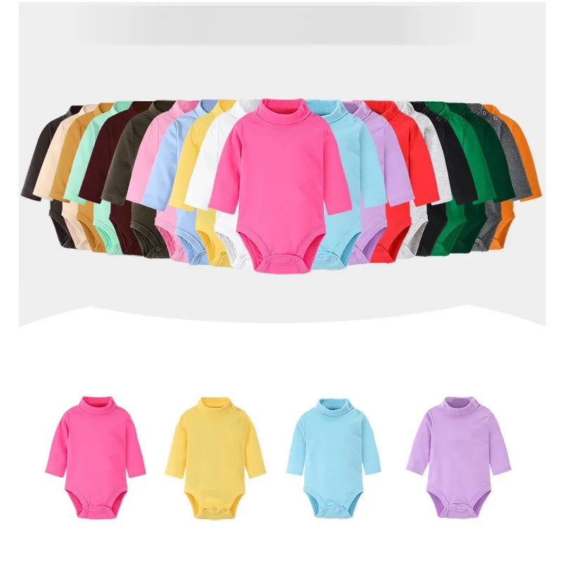 Baby Boy Clothes 100% Cotton Pure Solid Newborn Bodysuits Turtleneck Premature Clothing Shirts Tops 0 1 2 3 Years PJS Soft