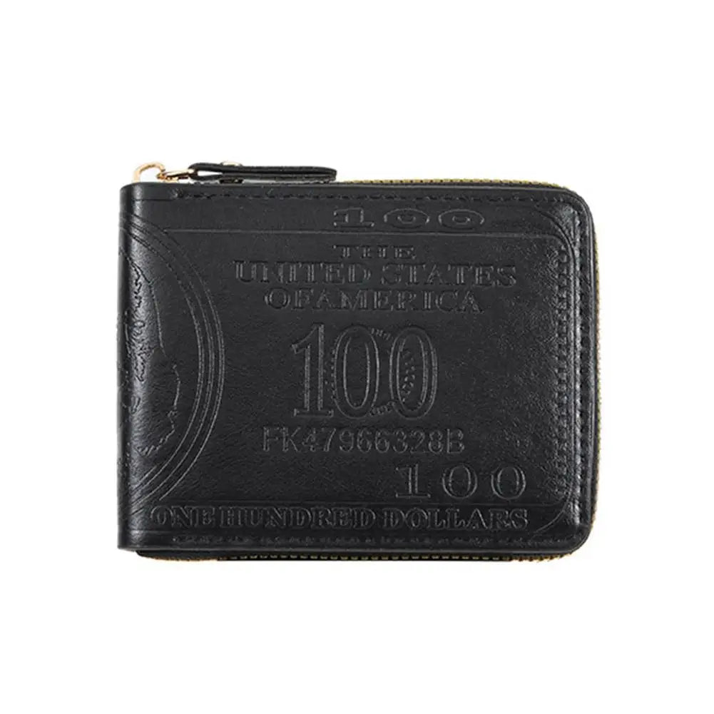 Men's Wallets with 100 US Dollar Pattern Hasp Male Leather Wallet with Zipper Card Holder Coin Pocket Purse Cartera Hombre