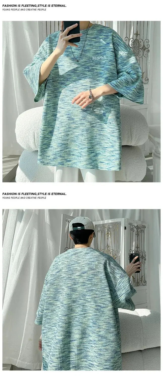 Tie-dyed Short-sleeved T-shirt Men's Summer Trendy Brand Retro Loose Large-size Top Trendy Round Neck Half-sleeved