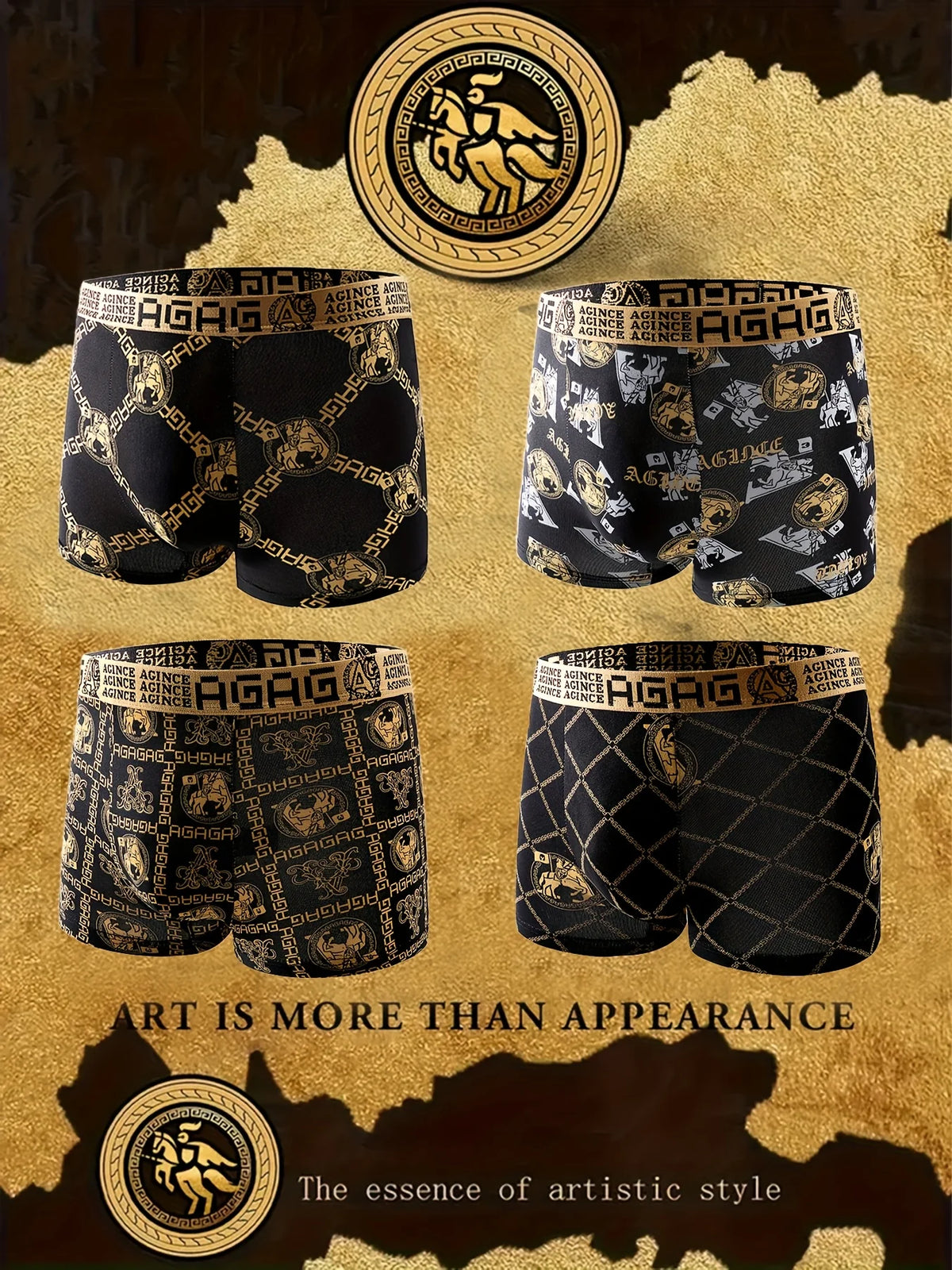 5 Pieces of Men's Boxer Briefs, Black Gold Random Soft, Breathable, Comfortable Skin-friendly Four Seasons Hot Men's Underwear