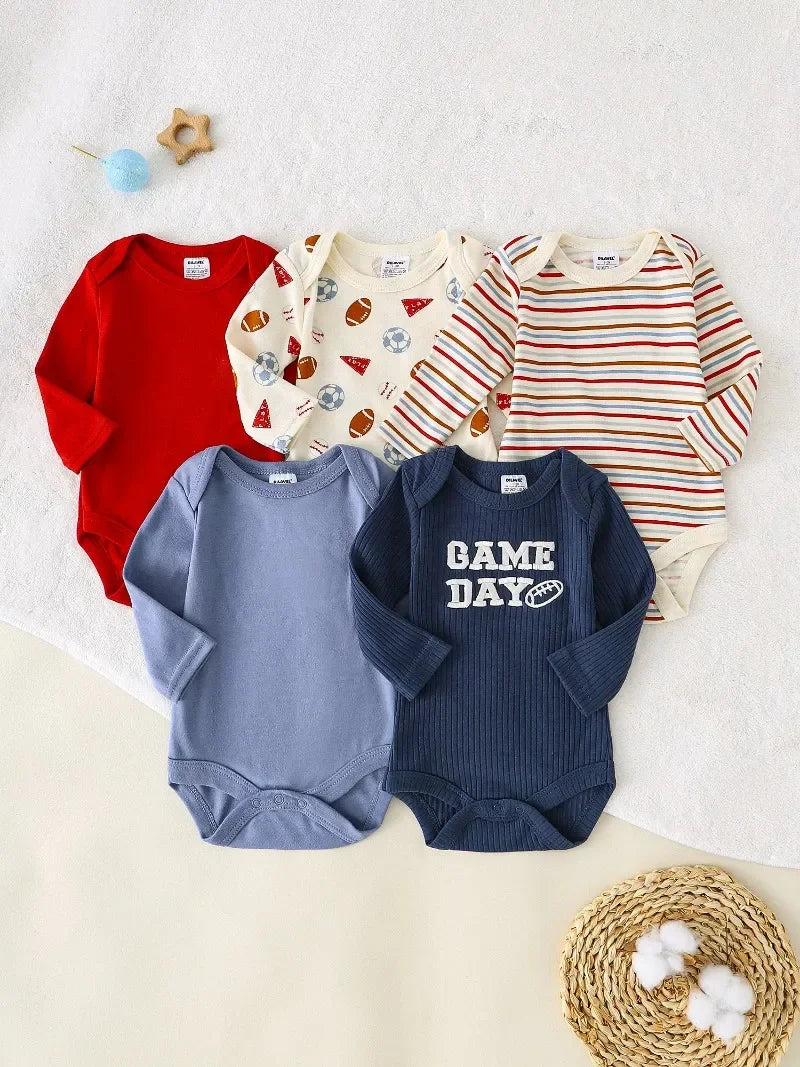Baby Boy Clothes 5PCS Baby Boy Onesies Spring and Autumn Long-Sleeved Onesie Newborn Baby Clothes Cotton Fabric 0-9 Months