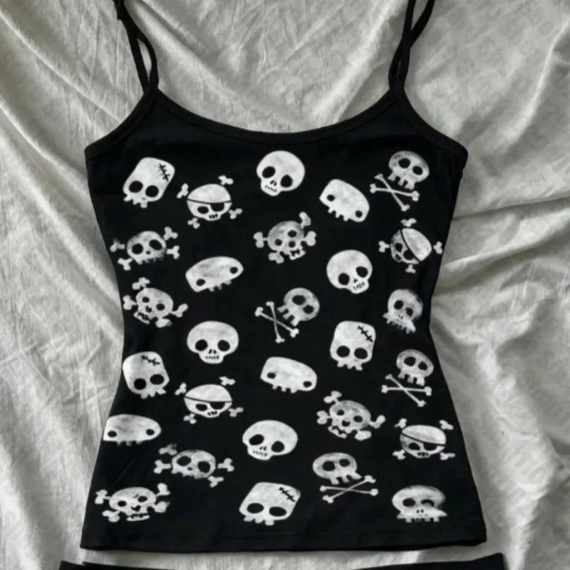 Gothic Women's Crop Top With Suspenders Y2K Vintage Emo Aesthetic Blouse Summer Top 90s Style