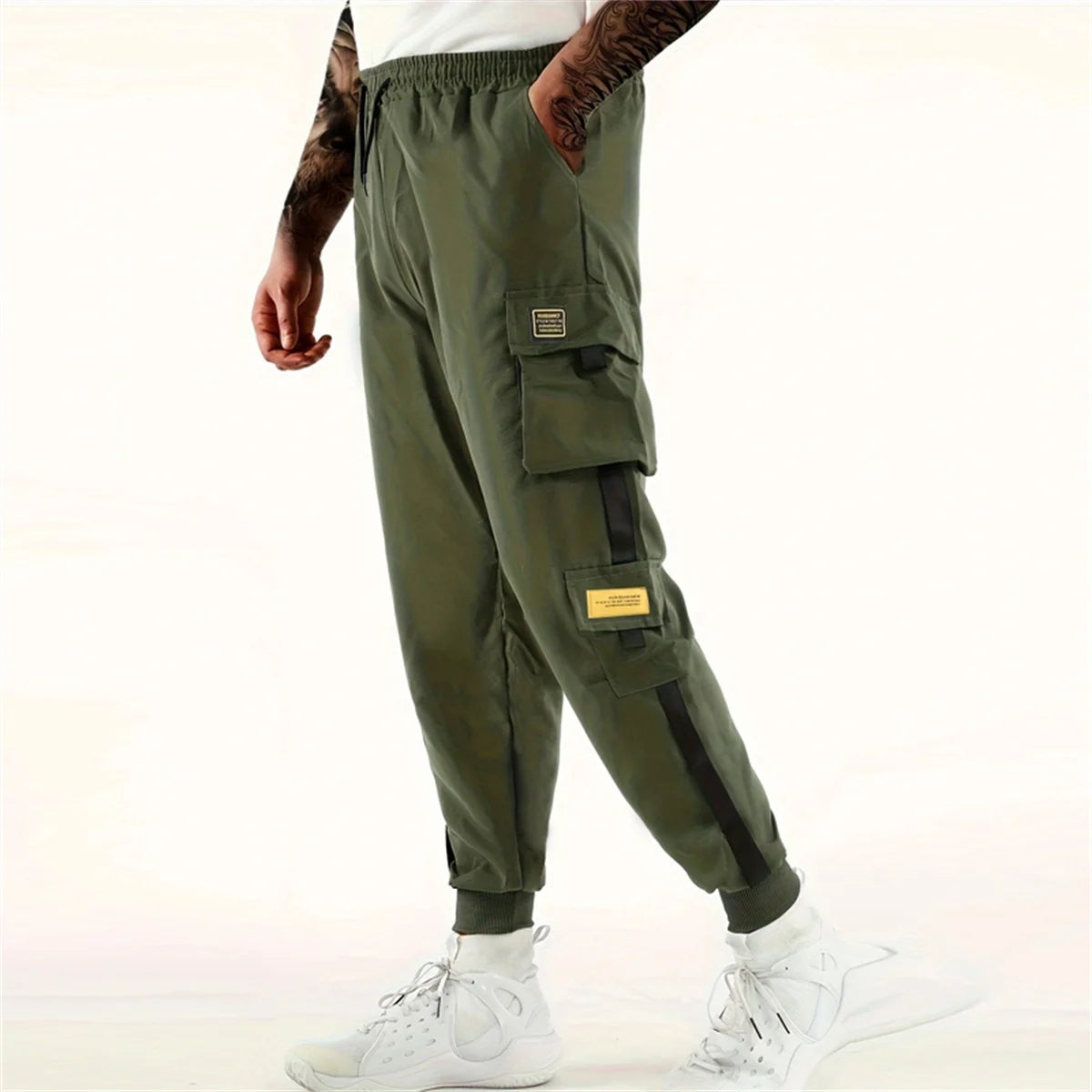 2025 Trendy Solid Color Pants, Multi Flap Pocket Men's Cargo Pants, Loose Casual Outdoor Hip Hop Pants, Men's Black Work Pants