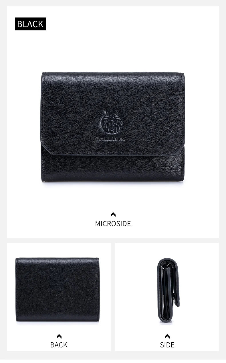 Genuine Leather Wallet for Men Minimalist Tri-Fold Purse with RFID Protection Zipper Coin Pocket Credit Card Slots